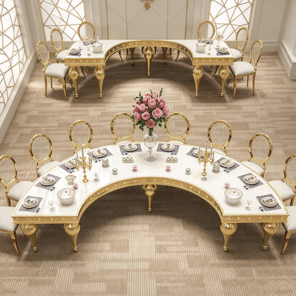White Curved Table, C Shape Banquet Table - Xingchenfurniture
