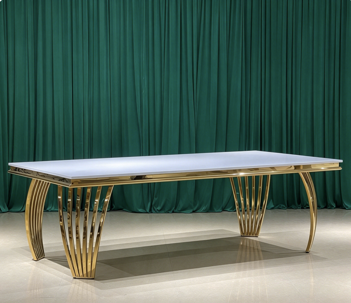 white top gold curved leg dining table for wedding and banquet events