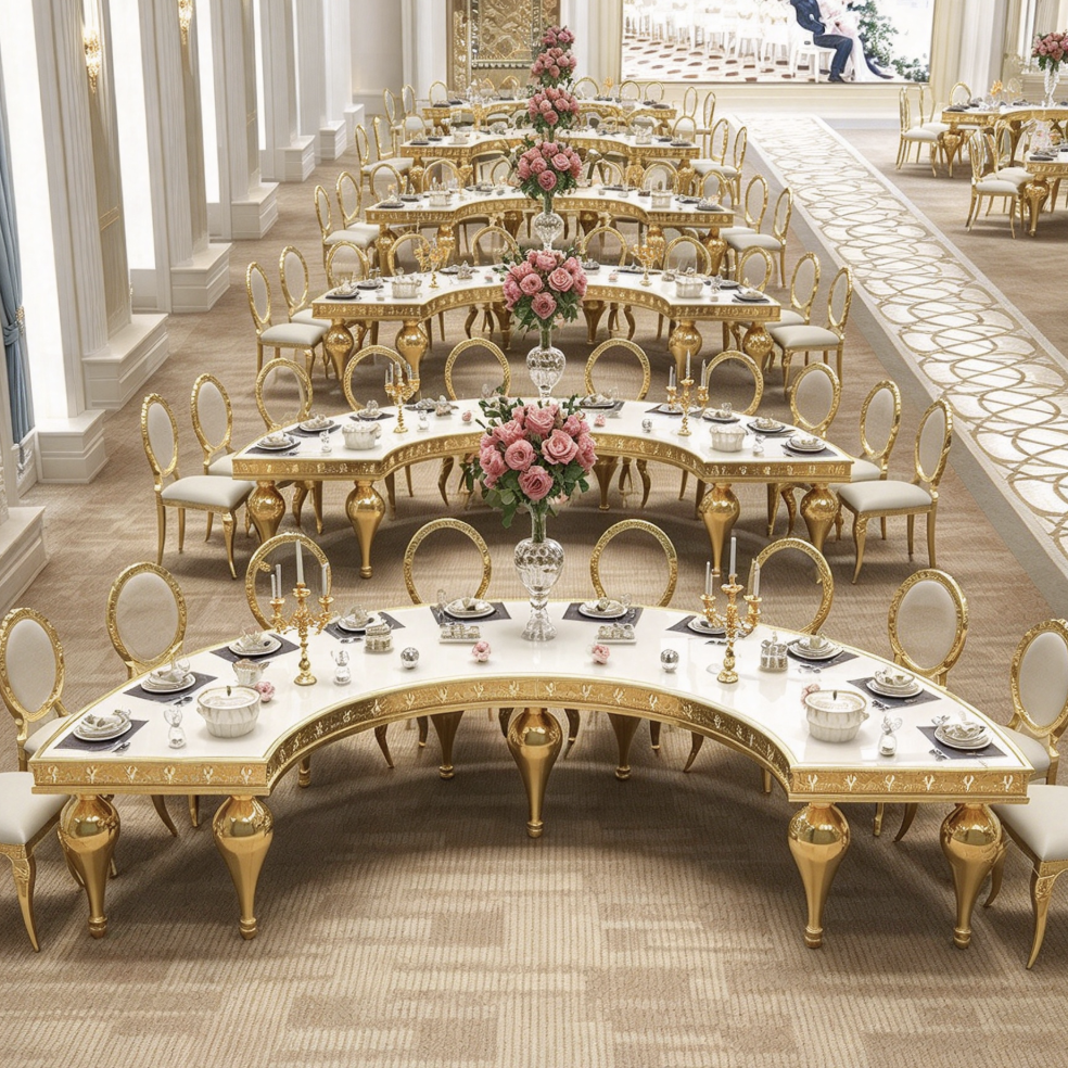 White Curved Table, C Shape Banquet Table - Xingchenfurniture