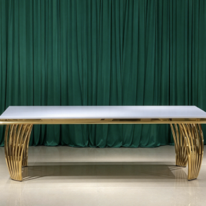 white top gold curved leg dining table for wedding and banquet events