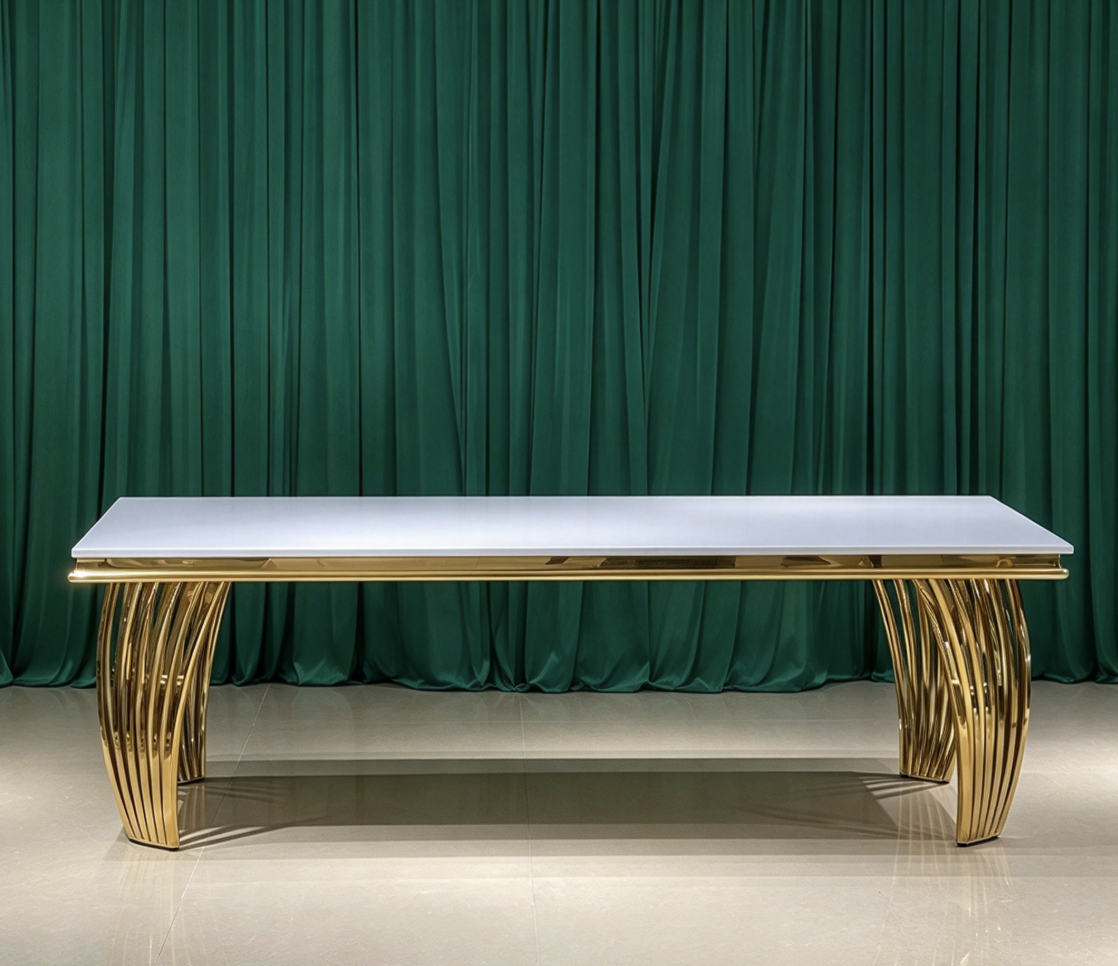 white top gold curved leg dining table for wedding and banquet events