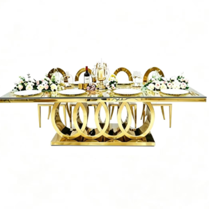 Luxury gold circular ring base wedding banquet table for event reception