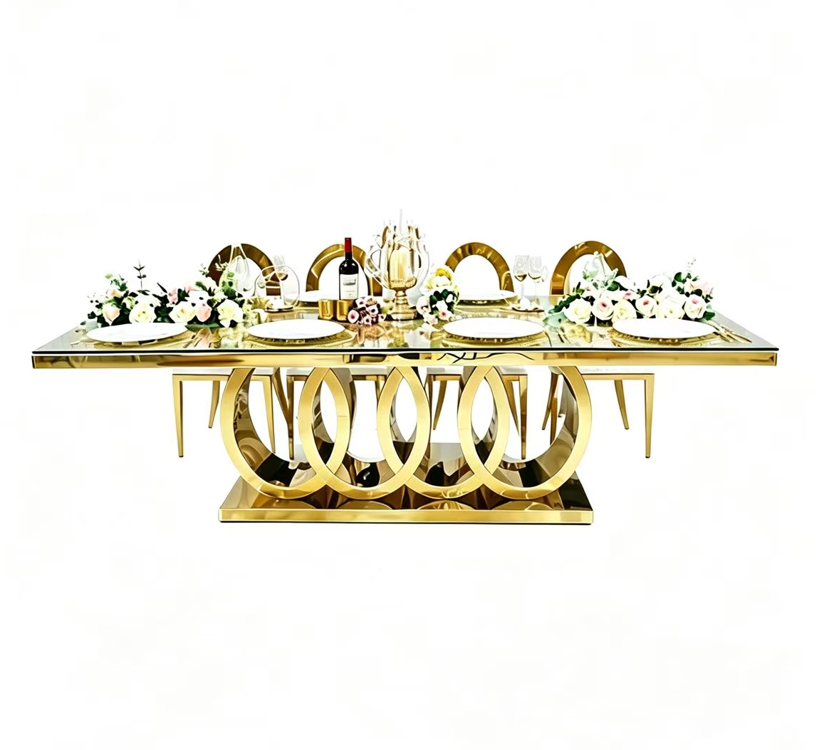 Luxury gold circular ring base wedding banquet table for event reception