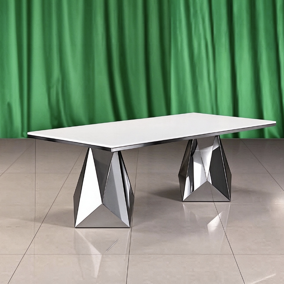 White top geometric pyramid leg wedding banquet table from Xingchen Furniture