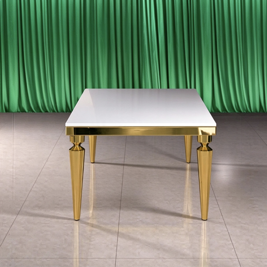 White top gold tapered leg wedding banquet table Xingchen Furniture