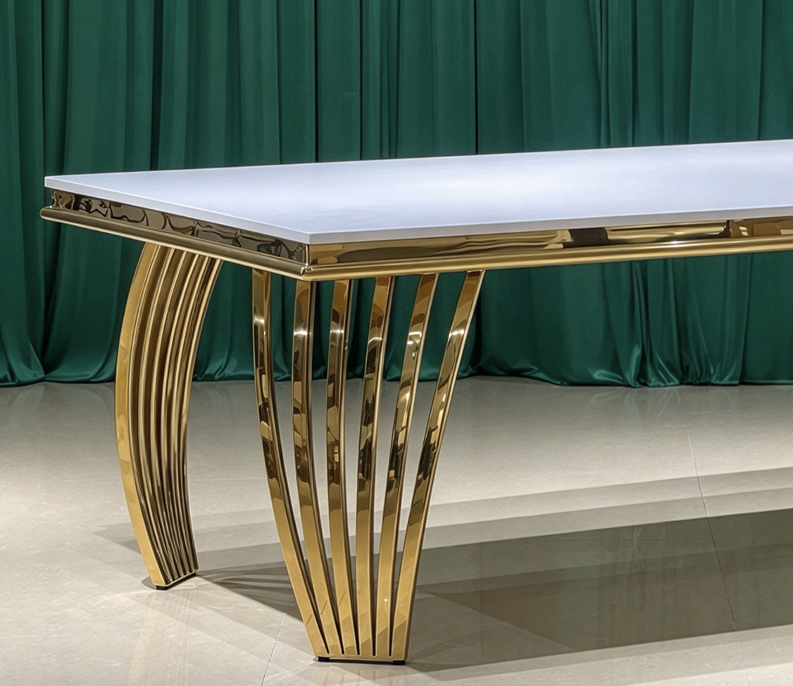 white top gold curved leg dining table for wedding and banquet events