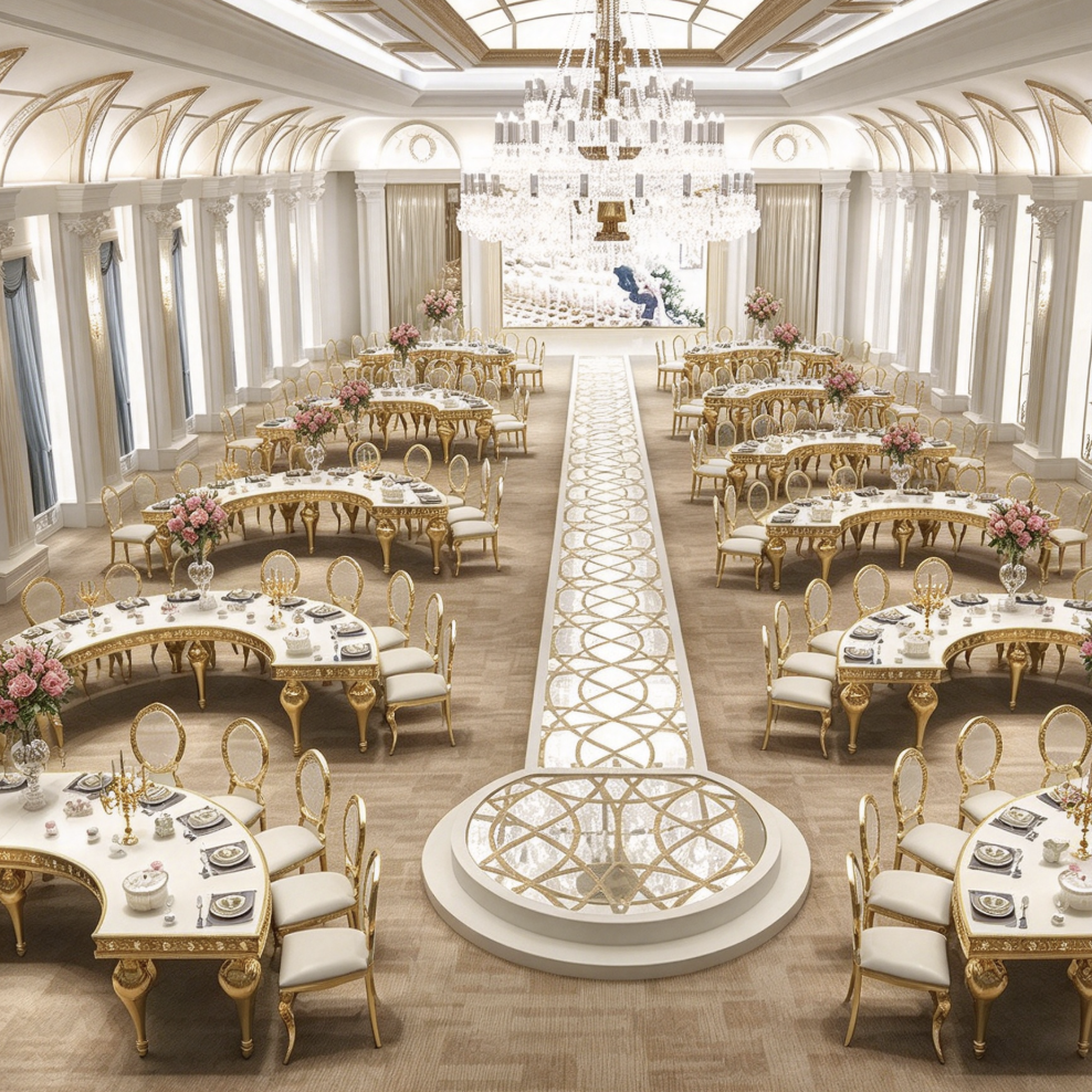 White Curved Table, C Shape Banquet Table - Xingchenfurniture