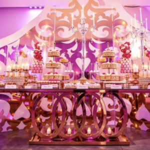 Luxury gold circular ring base wedding banquet table for event reception
