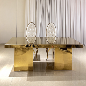 Gold mirror top double pedestal wedding banquet table from Xingchen Furniture